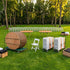Garden Wedding Package with White Resin Folding Chairs, Round Tables and Carts